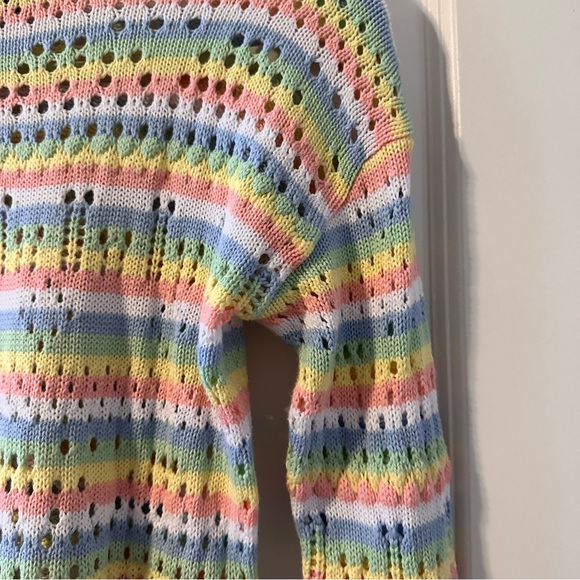 Elliott Lauren Multicolor Open Knit Crewneck Sweater Women’s Size XS Pastel EUC - Picture 12 of 15